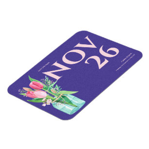 Blommigtens Lila och Bröllop spara datum Magnet