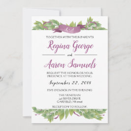 Blommigtens Lila och Grönt VattenfärgsLöv Inbjudningar