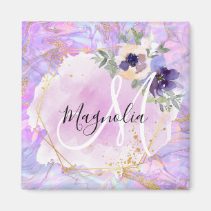 Blommigtens Lila, Rosa och Guld Regnbåge Marble Mo Magnet