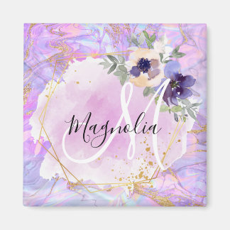 Blommigtens Lila, Rosa och Guld Regnbåge Marble Mo Magnet