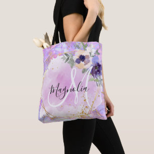 Blommigtens Lila, Rosa och Guld Regnbåge Marble Mo Tygkasse