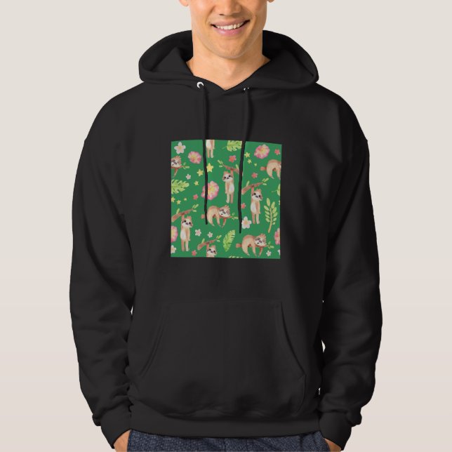 Blommigtens lutning på Grönt Hoodie (Framsida)
