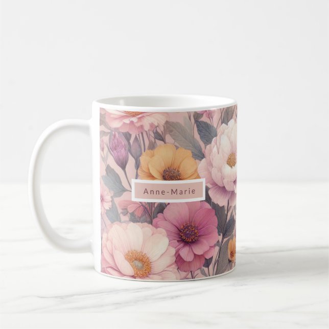 Blommigtens moderna ro rosa snyggt för giftig eleg kaffemugg (Vänster)