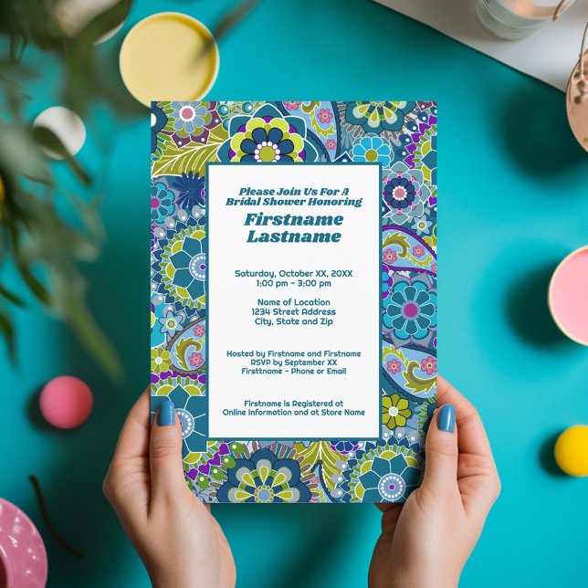 Blommigtens Möhippa eller Förlovningsfest Inbjudningar (Funky Floral Bridal Shower Invitation)