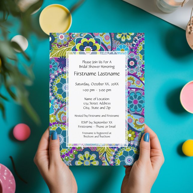 Blommigtens Möhippa eller Förlovningsfest Inbjudningar (Bridal Shower Invitation - Funky Floral)