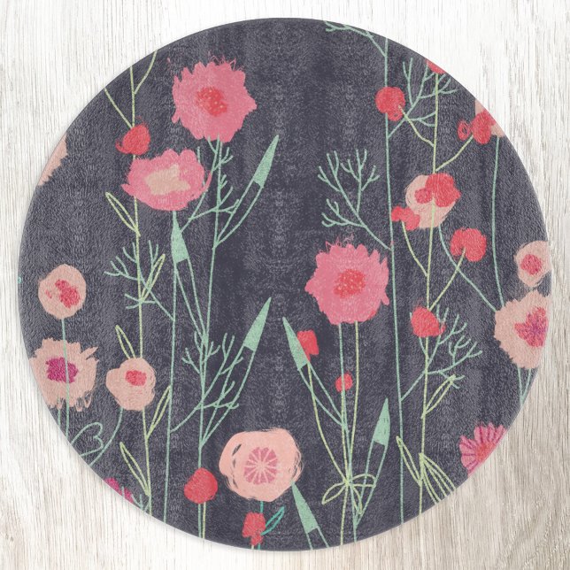 Blommigtens Mörk (Boho floral pink and charcoal gray cutting board)