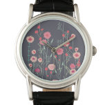 Blommigtens Mörk Armbandsur<br><div class="desc">Modern Boho botancial art. Söt boho tappar rosa blommigt målning på mörk grått bakgrund. Originalkonst av Nic Squirrell.</div>