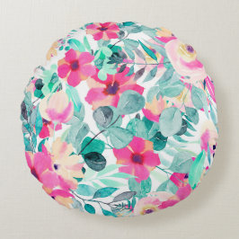 Blommigtens motiv i vattenfärg rund kudde