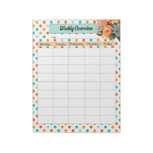 Blommigtens Orange i blått Polka dots _ Veckoövers Anteckningsblock