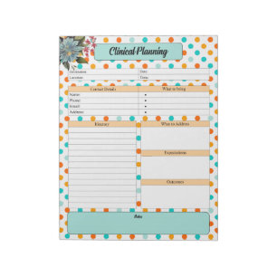 Blommigtens Orange i Blue Polka Dot _ Klinisk plan Anteckningsblock