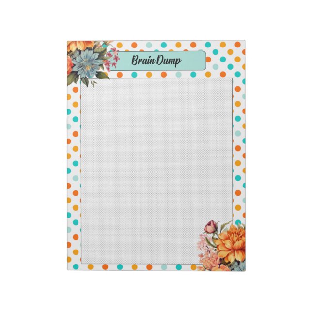 Blommigtens Orange i Blue Polka dots _ Brain Dump Anteckningsblock (Roterad)