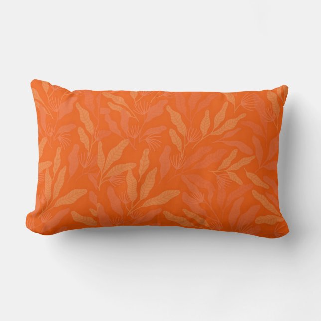 Blommigtens orange och gult mönster lumbarkudde (Framsida)