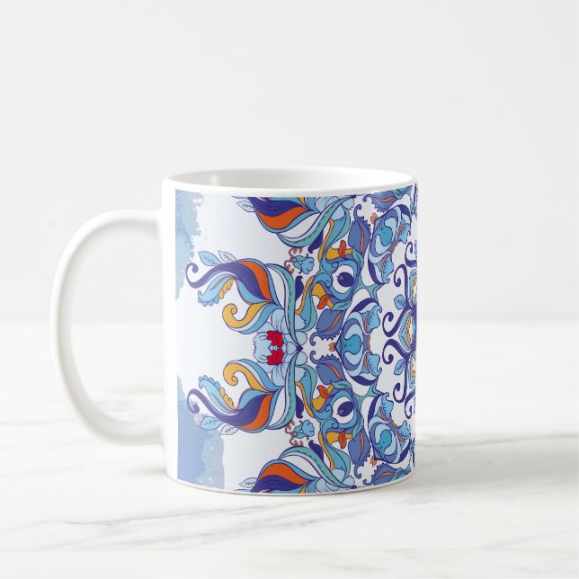 Blommigtens ornament, konstnärlig design. kaffemugg (Vänster)