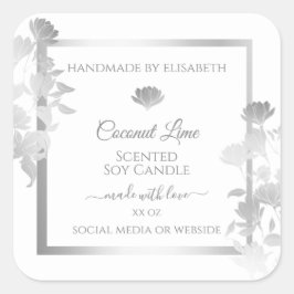 Blommigtens produktetiketter Vit och Silver Färgad Fyrkantigt Klistermärke