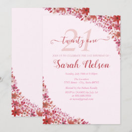 Blommigtens Rosa 21:a födelsedagsinbjudan Inbjudningar