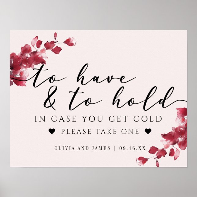 Blommigtens Rosa att ha och att hålla Bröllop-sign Poster (Framsidan)