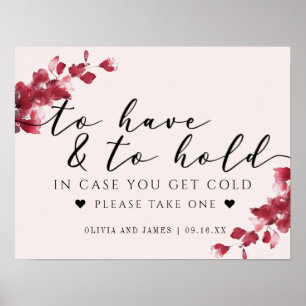 Blommigtens Rosa att ha och att hålla Bröllop-sign Poster
