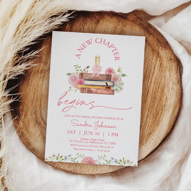 Blommigtens Rosa Ett nytt kapitel börjar Möhippan Inbjudningar (A New Chapter Begins bridal Shower Invitation, New Chapter Bridal Shower Invite Template, Floral )