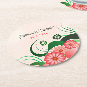 Blommigtens Rosa Hibiscus Round Bröllop Pappra Und Underlägg Papper Rund