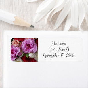 Blommigtens rosa och röda returetiketter returadress etikett