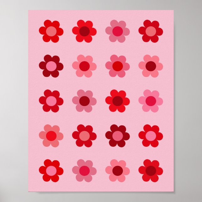 Blommigtens Rosa och rödblommor Poster (Framsidan)