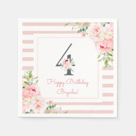  Blommigtens Rosa Rand 4e födelsedagen Party Pappersservett