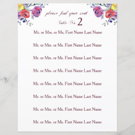 Blommigtens sjöfärgssymbol för sätet Bröllop Bord