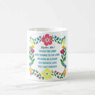 Blommigtens skriptpsalm 106:1 kaffemugg