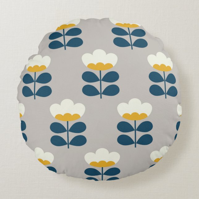Blommigtens sömlösa mönster-design. Skandinaviska  Rund Kudde (Framsidan)