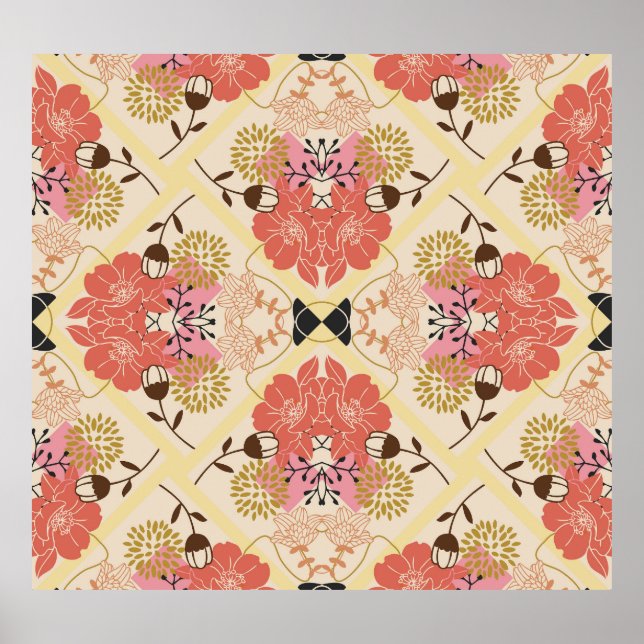 Blommigtens sömlösa vintage mönster-design. poster (Framsidan)