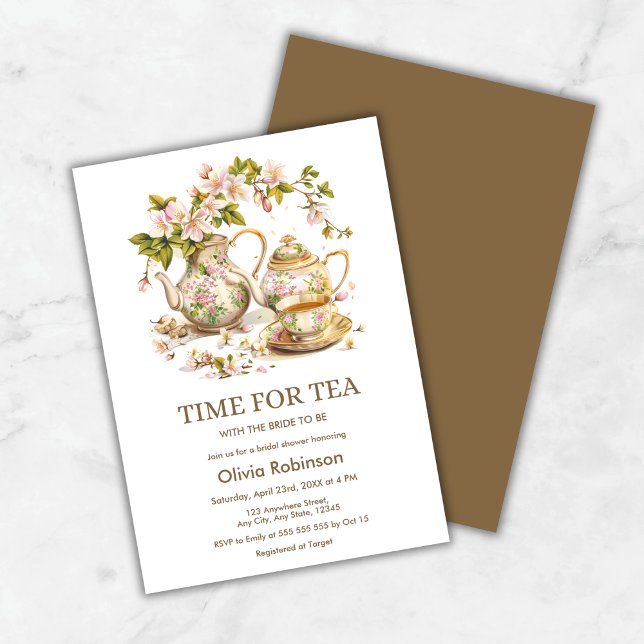 Blommigtens Tekanna Tid för Tea Möhippa Inbjudningar (Floral Teapot Time for Tea Bridal Shower Invitation )
