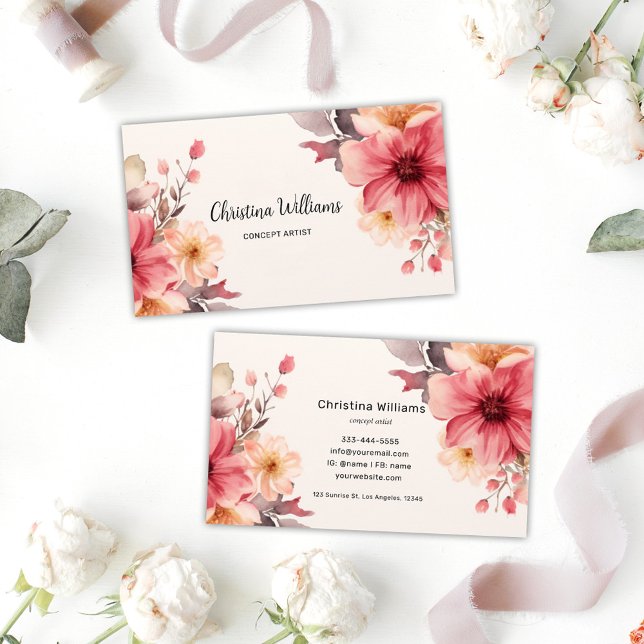 Blommigtens unika vattenfärg visitkort (Floral Unique Watercolor Business Card)