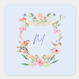 Blommigtens Vapensköld, monogram Blue Fyrkantigt Klistermärke