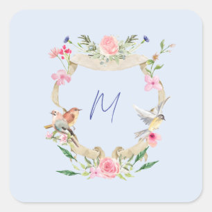 Blommigtens Vapensköld, monogram Blue Fyrkantigt Klistermärke