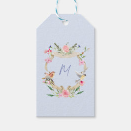 Blommigtens Vapensköld, monogram Blue Presentetikett