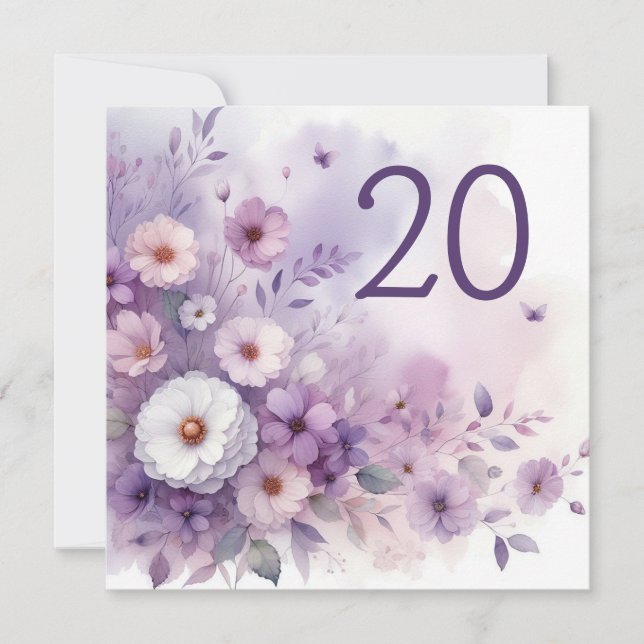 Blommigtens vattenfärg i mjuk pastellform färg inbjudningar (Framsida)