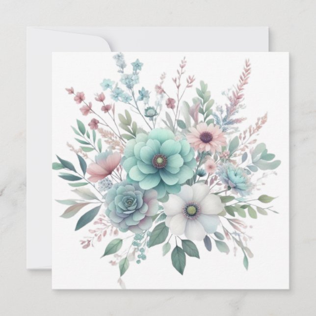 Blommigtens vattenfärg i mjuk pastellform färg inbjudningar (Framsida)