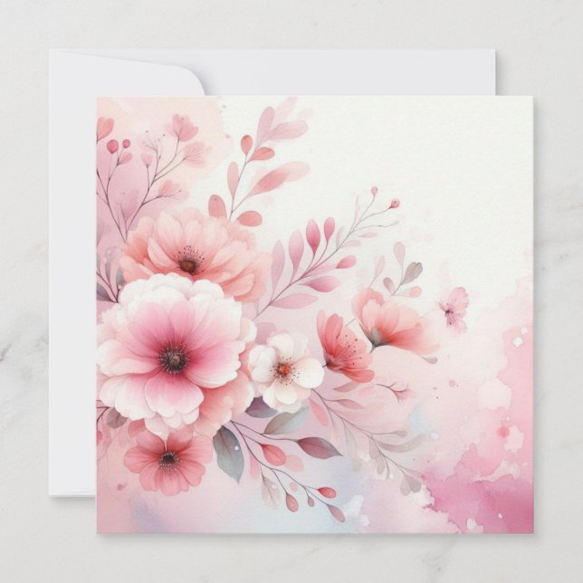 Blommigtens vattenfärg i mjuk pastellform färg inbjudningar (Framsida)