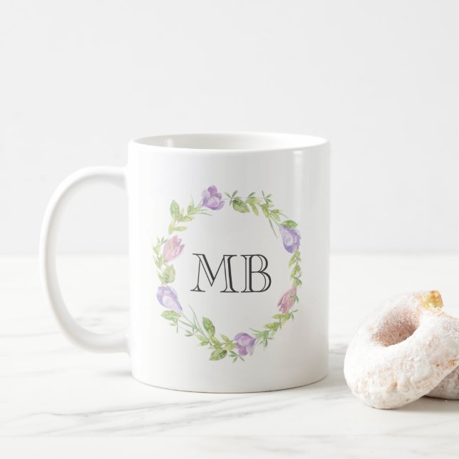 Blommigtens vattenfärg Monogram mugg (Med munk)