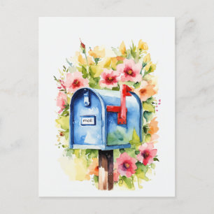 Blommigtens vattenfärg Postlåda Vykort