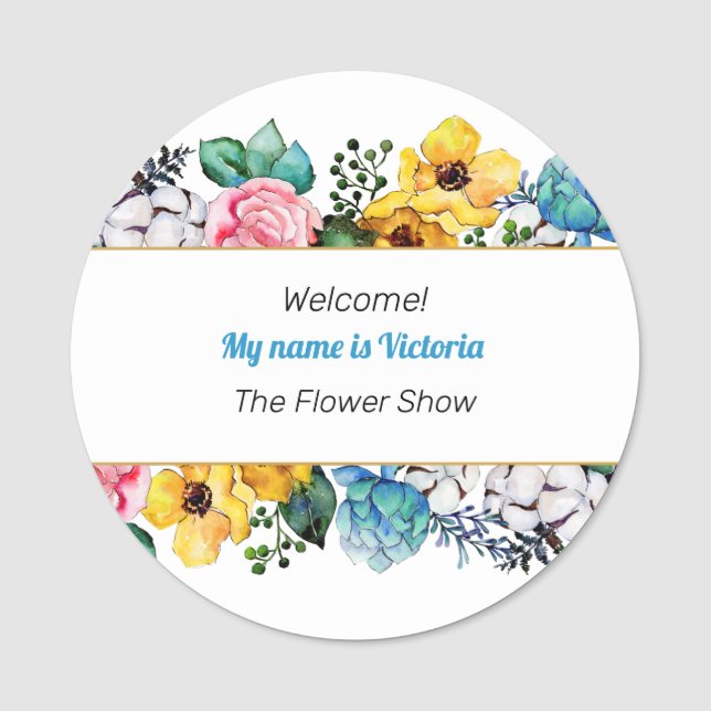 Blommigtens vattenfärger namnbricka (Framsida)