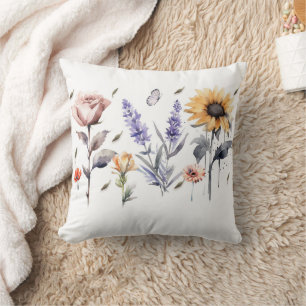 Blommigtens vattenfärgsdesign - Elegant och konstn Kudde