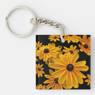 Blommigtgult svarten synade Susan blommar Keychain