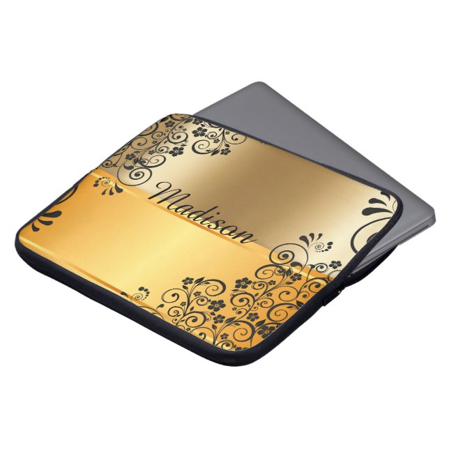 Blommigtsvart Laptop Fodral (Framsida topp)