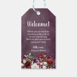 Blommigtträdgård i Burgundy, rosor och plommon Presentetikett