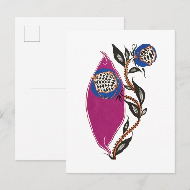 Blommillustration i stenciltryckstil vykort (Fram/baksida)