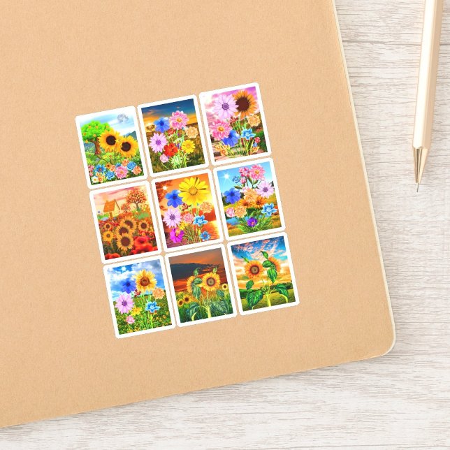 Blommobildar - Kawaii Vår Klistermärken (sunflower and wildflower planner stickers, cute teacher appreciation gift stickers)