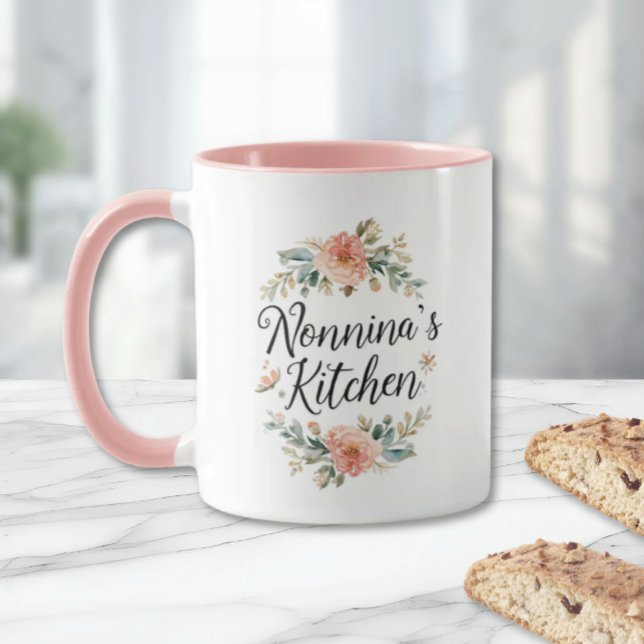 Blommonskrans Nonninas kök Mugg (Floral Wreath Nonnina's Kitchen Mug - Birthday Mother's Day Christmas Gift for Italian Grandmother)