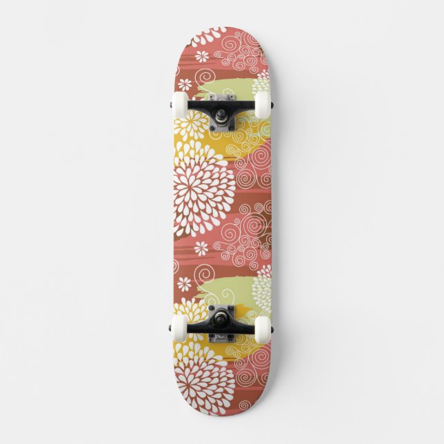 Blommönster 2 old school skateboard bräda 18 cm (Framsida)