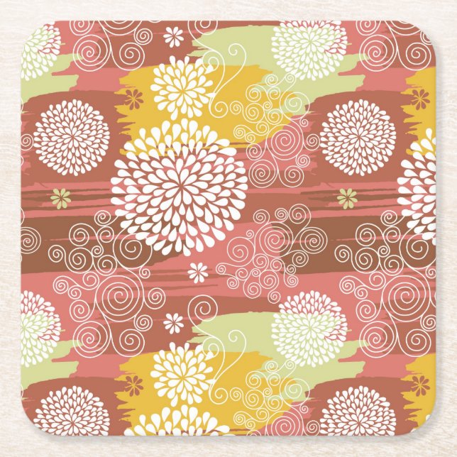 Blommönster 2 underlägg papper kvadrat (Framsidan)